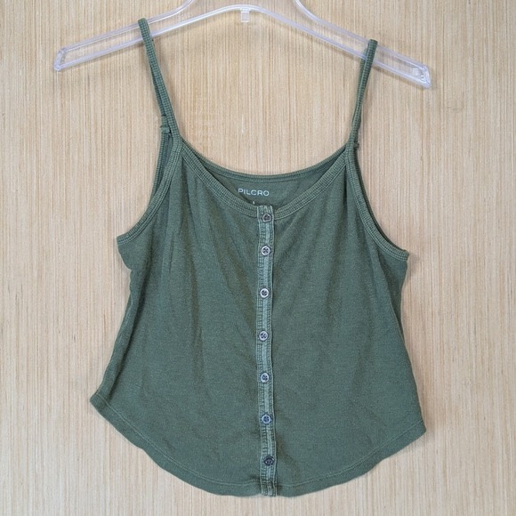 Pilcro Tops - Pilcro Anthropologie Fairy Grunge Olive Green Ribbed Cami Tank Top Size S